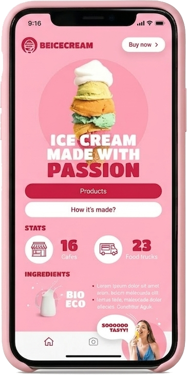 Michilli desktop and mobile website layouts showing Explore Our Work section with retail, residential, commercial, and hospitality categories.
