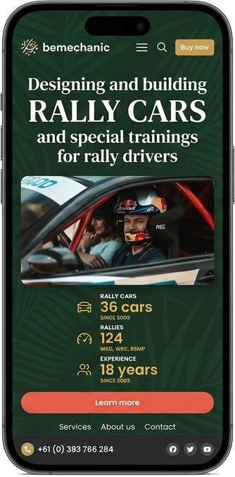 Michilli desktop and mobile website layouts showing Explore Our Work section with retail, residential, commercial, and hospitality categories.